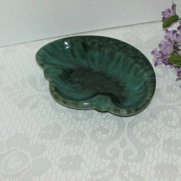 MID-CENTURY ART POTTERY Ashtray Blue Green Drip Glaze - Picture 6 of 8